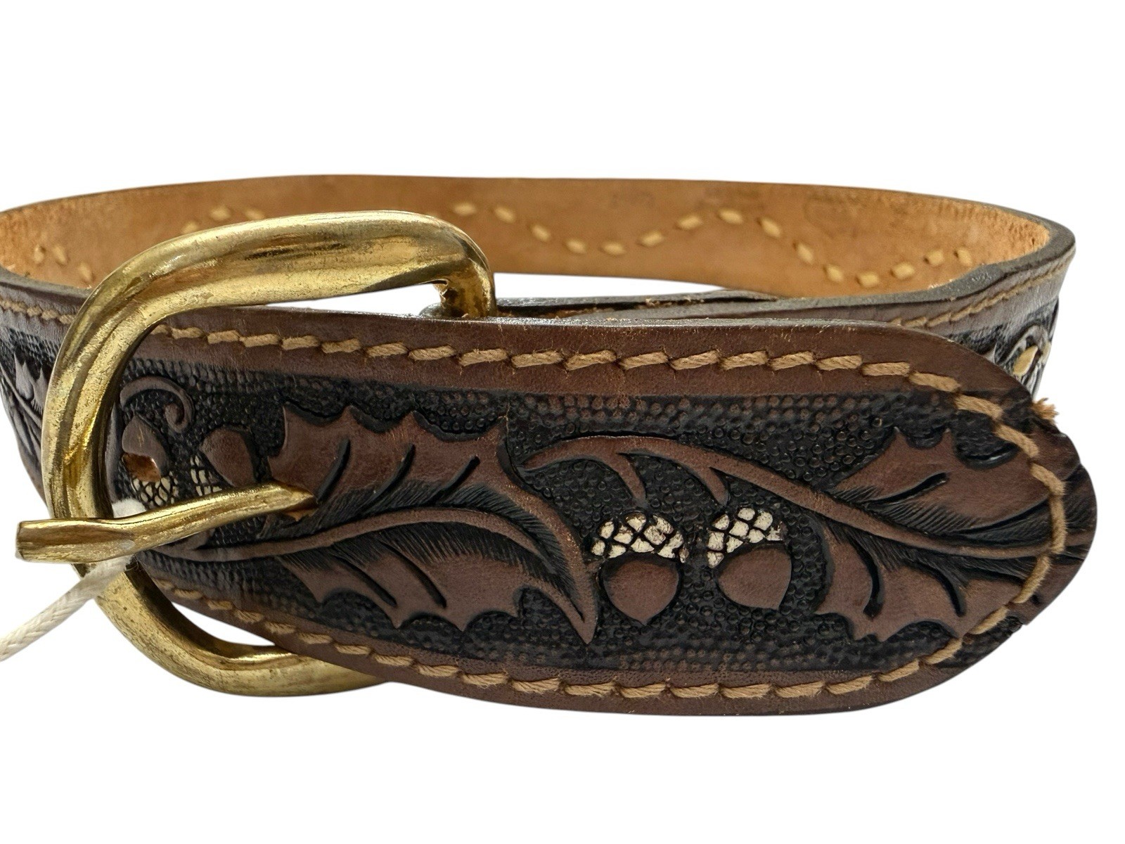 Vintage Top Grain Saddle Leather Belt 32 Western Oak Leaves Acorns Made in USA
