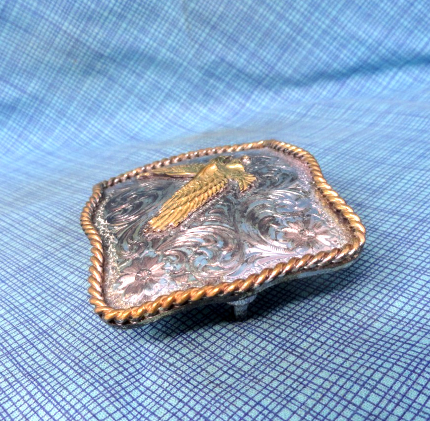 Working Cowboys Western Eagle Belt Buckle SSP Vtg Montana Silversmiths .BLT299