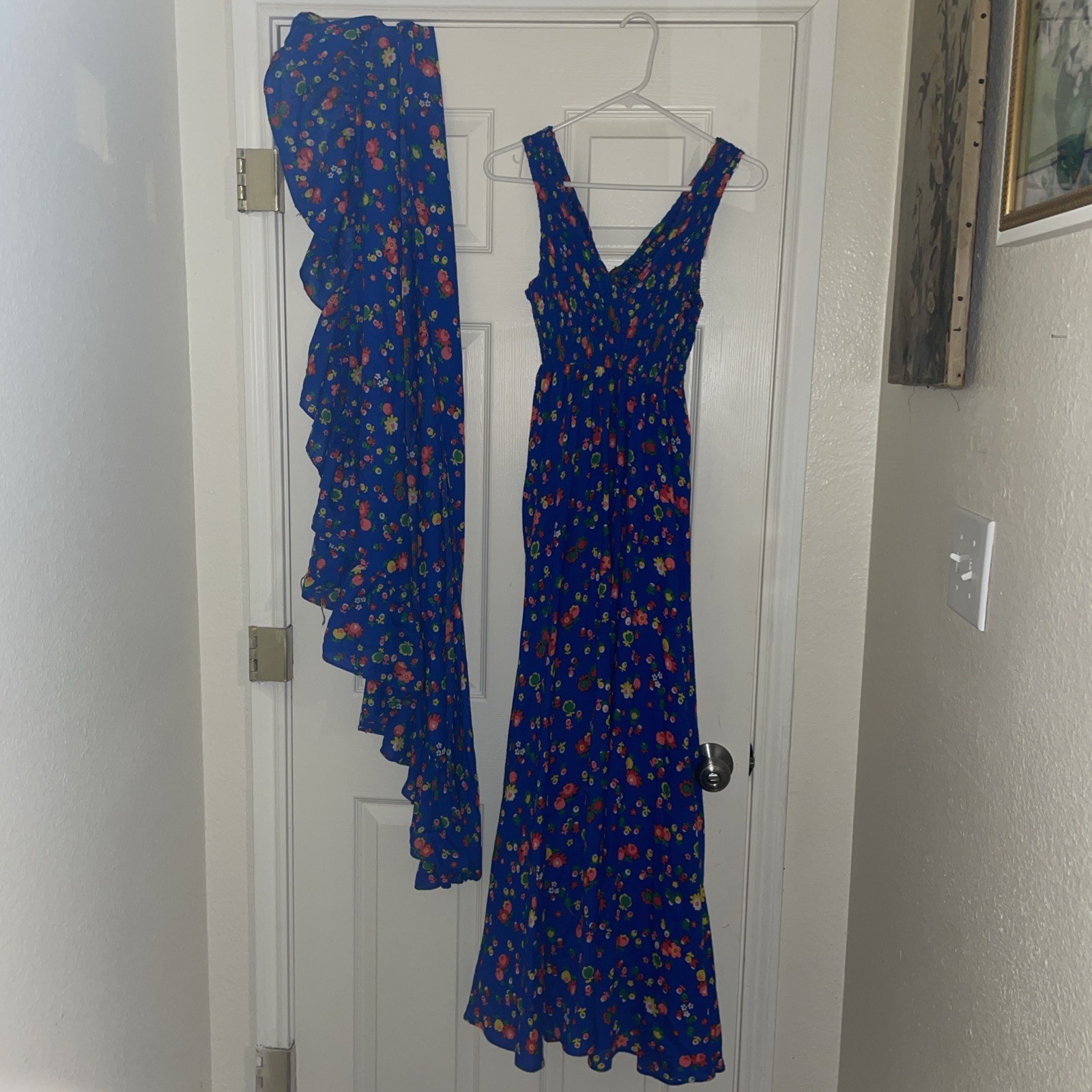 Vintage 1970’s Floral Blue Dress With Shaw