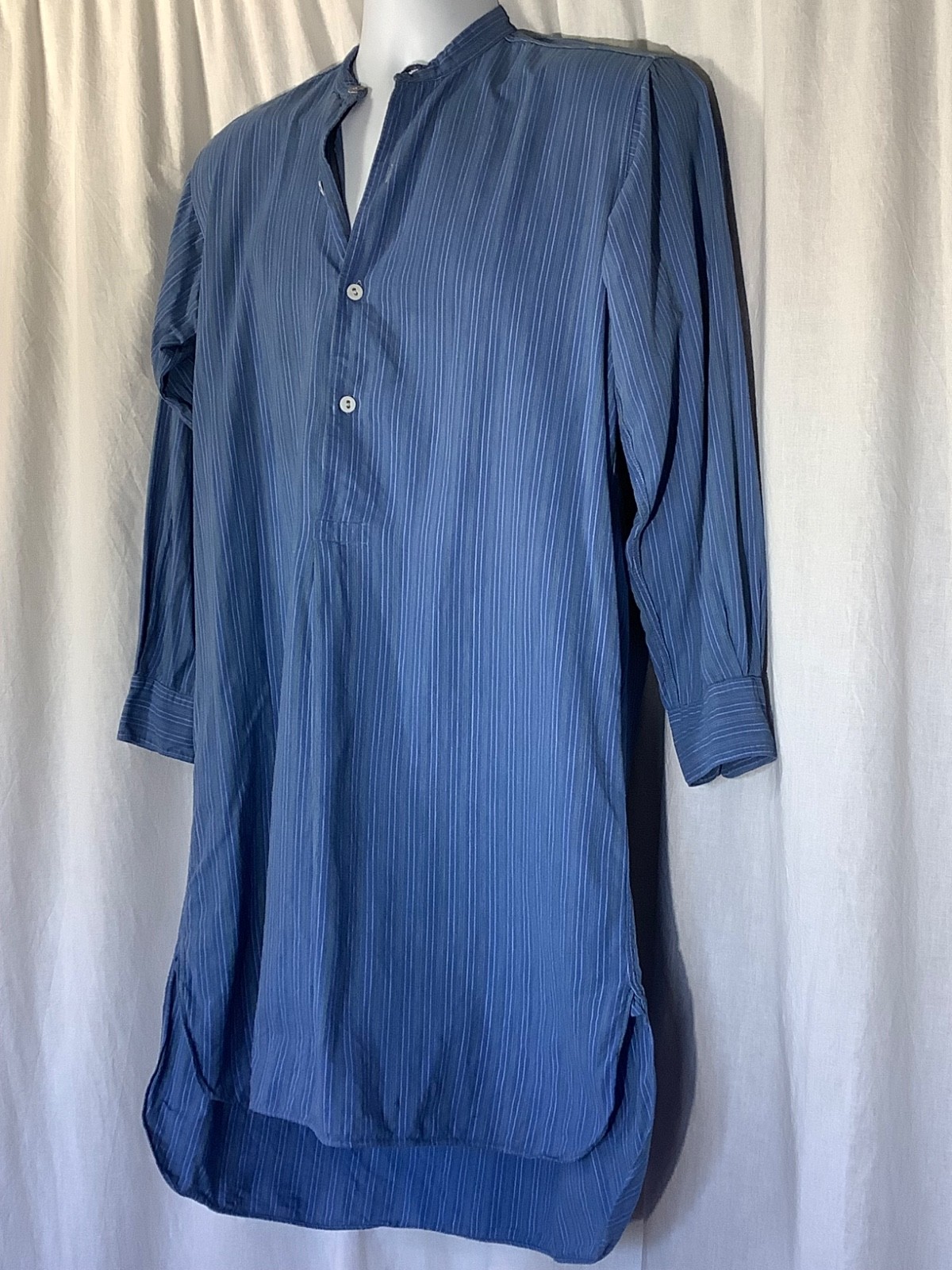 mens Vintage blue European Night sleep Work shirt Stripe long sleeve 37 cotton S