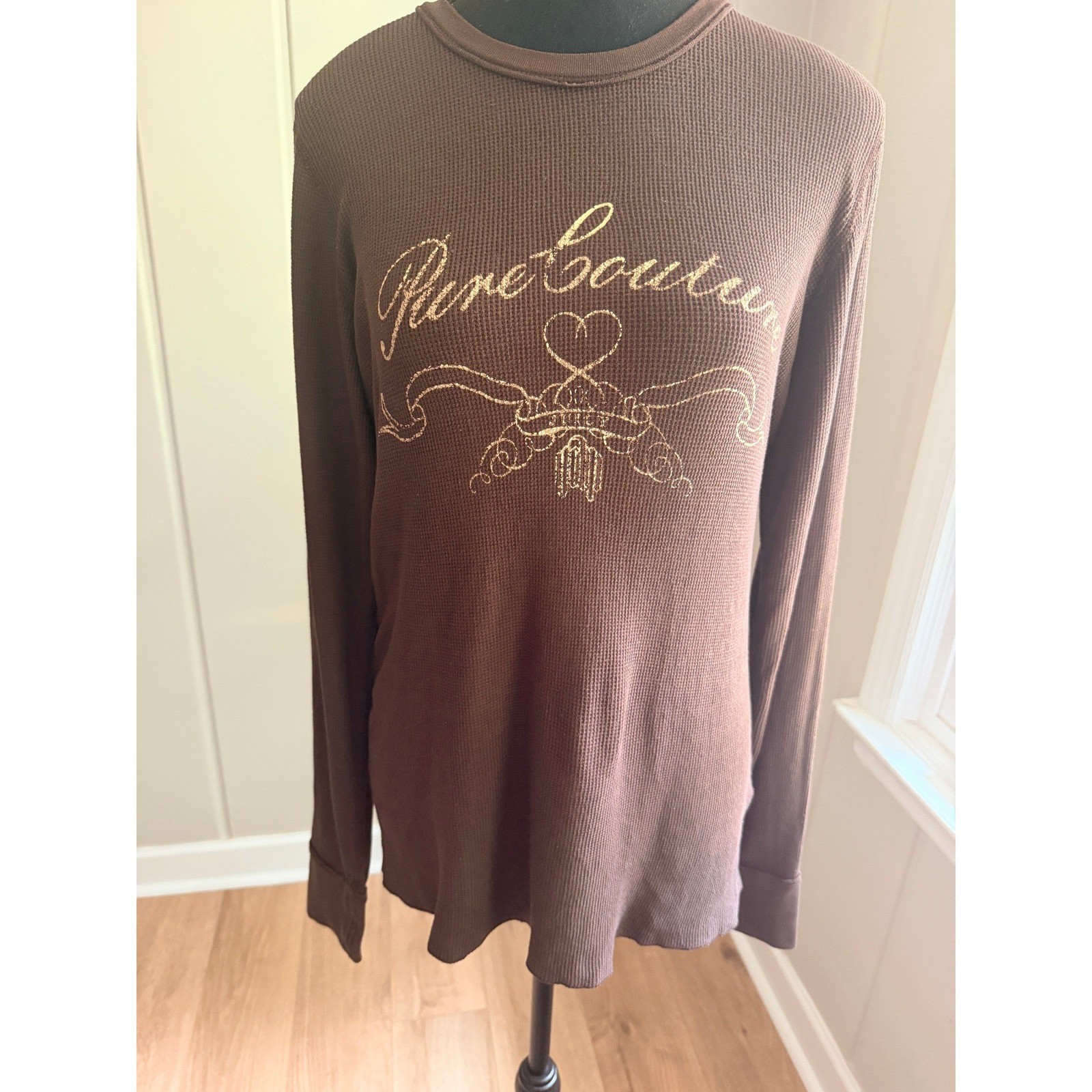 Vintage 2003 Juicy Couture Silver Tag Brown Thermal Graphic Long Sleeve Top XL