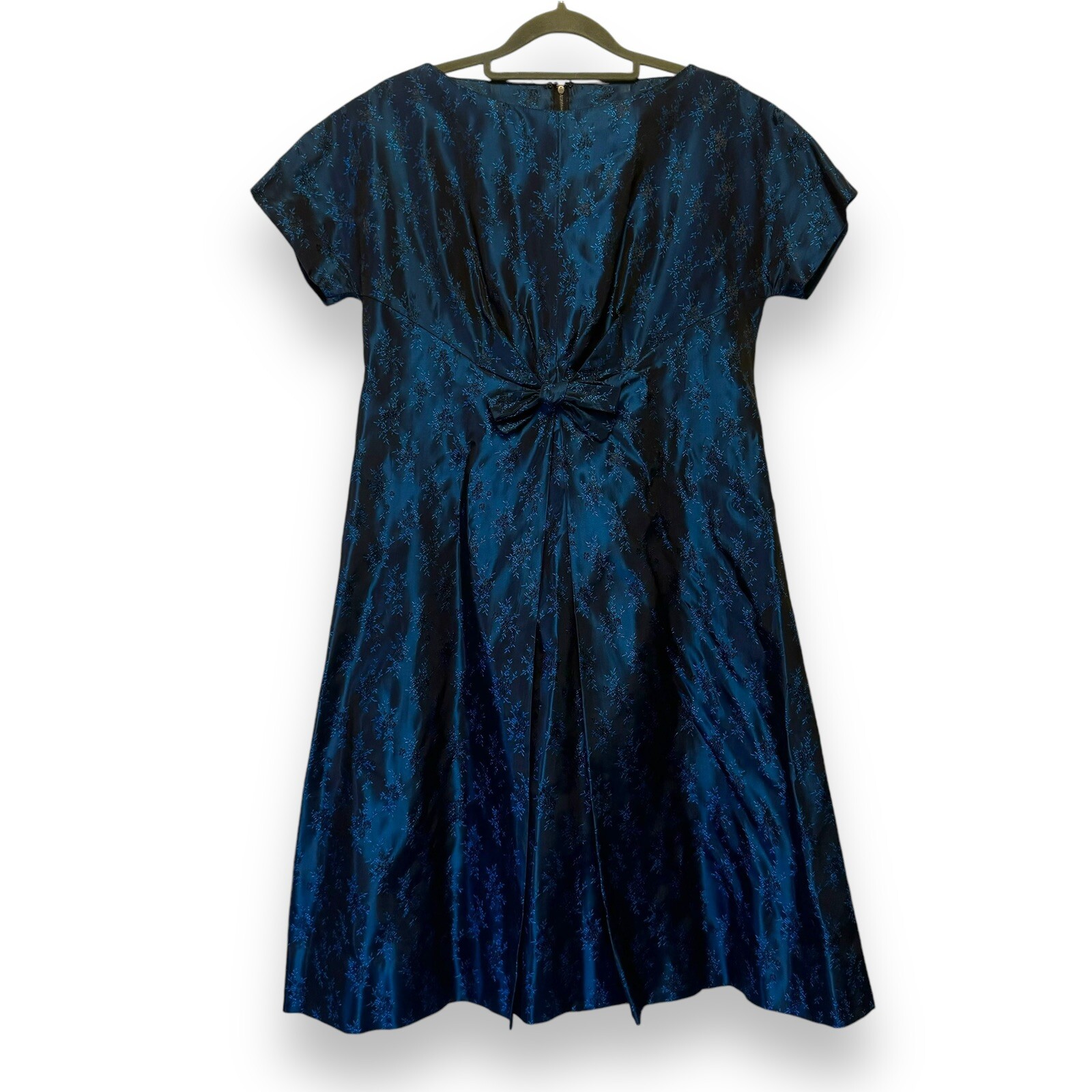 Vintage 60’s Mid Century Jacquard Cocktail Dress Taffeta Blue Women’s Size M