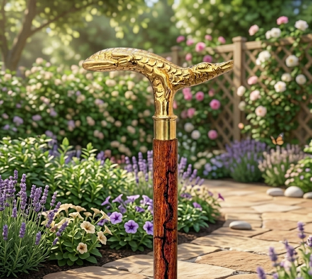 Artisan Wooden Cane with Crocodile Handle – Stylish Walking Stick Handmade