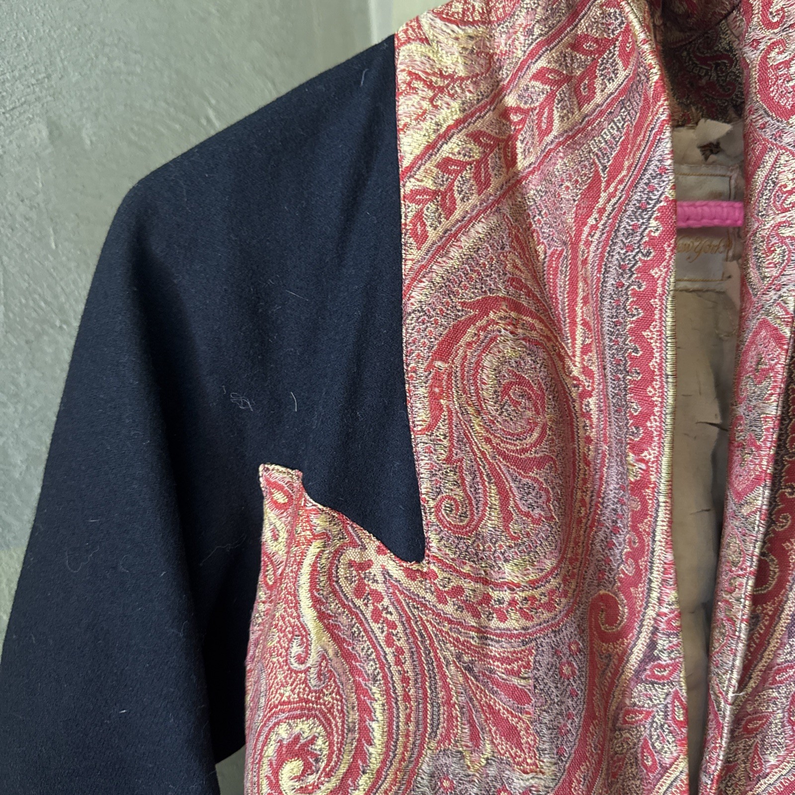 Antique Edwardian Paisley Wool Coat Soutache Closures Bonwit & Teller Vintage