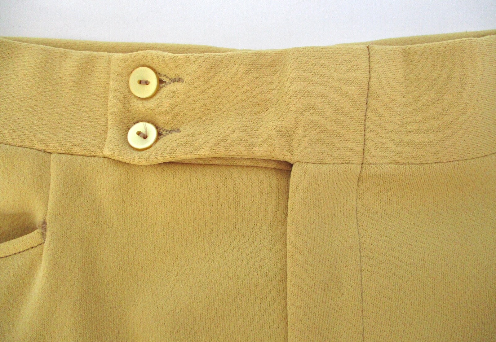 SUPERFLY Vtg 70s Gold Poly Knit Disco Club Pimp No-Belt Wide Flare Leg Pants 30