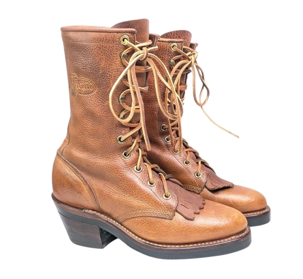 Vintage Justin Packer Boots Size 5-1/2 B Lace Up Kilties Leather Laces USA Made