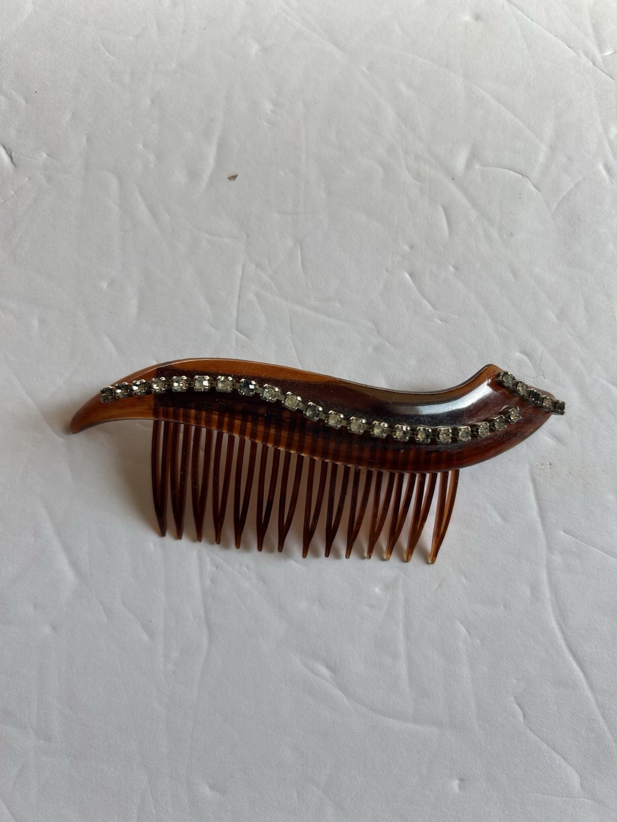Vintage 1950’s Faux Tortoise Shell Hair Comb with Rhinestones. NICE!
