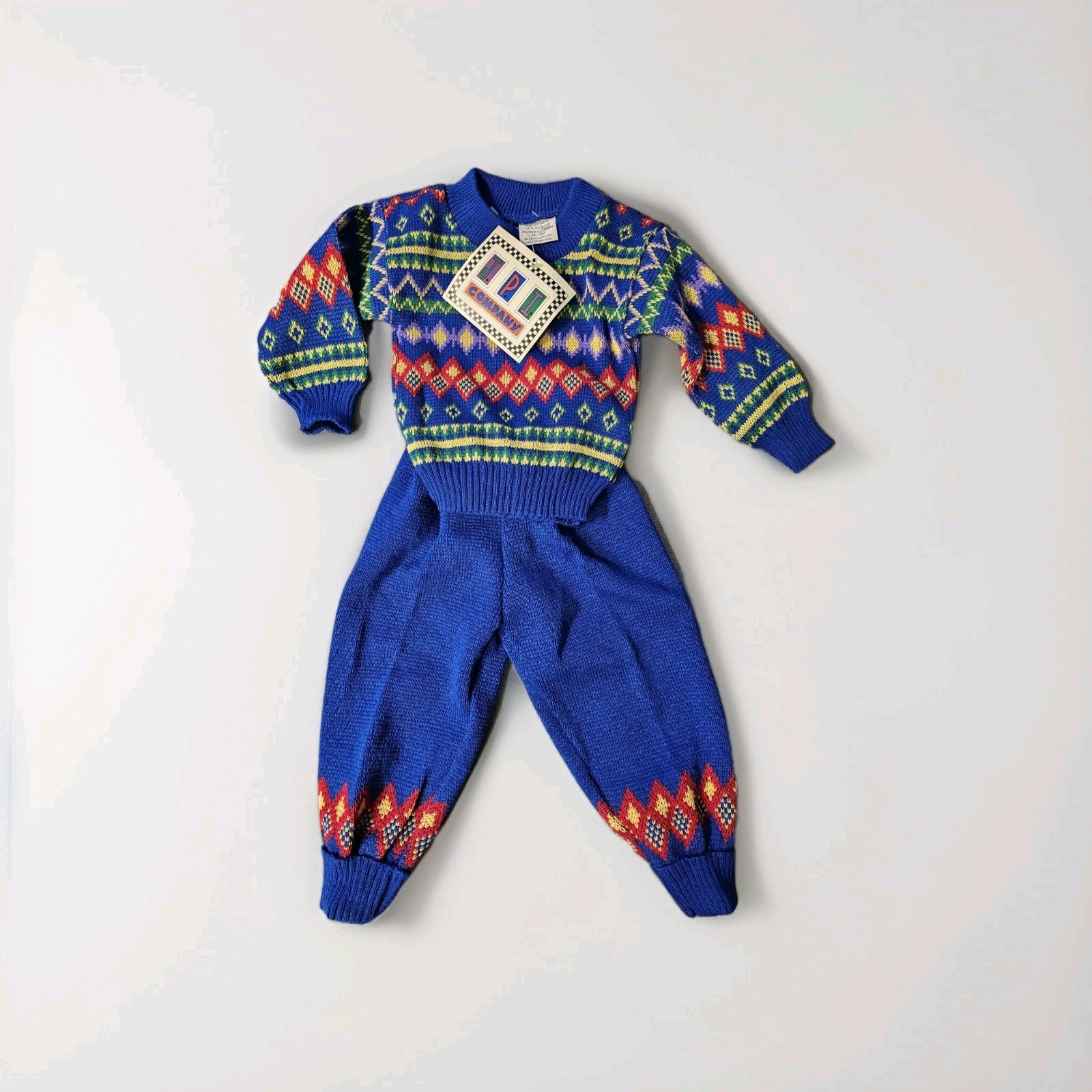 Vintage 90s JPI Child’s Sweater Suit Jogger Set 12-18 Months Geometric Portugal