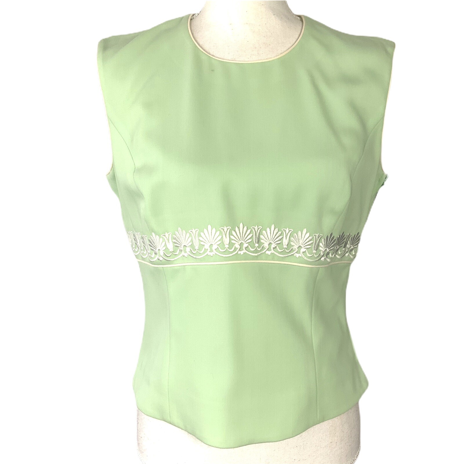 Vintage 80s Escada 1980s Top Womens EU Sz 38 Green Sleeveless Blouse Shirt