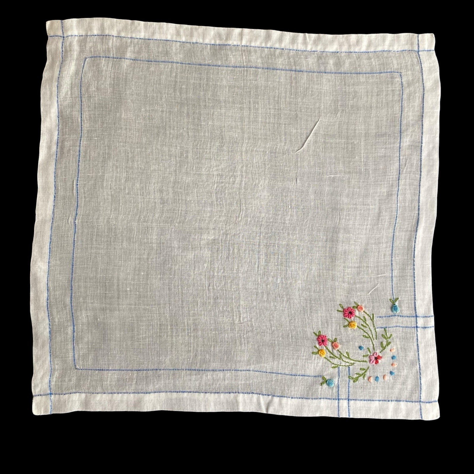 Vintage Hanky Handkerchief White Embroidered Flowers Floral HK235