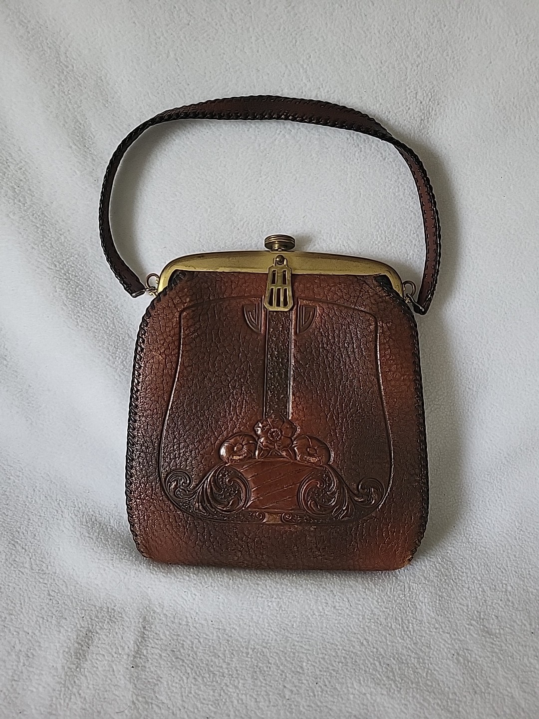 Antique JEMCO Purse Arts Crafts Era Hand Tooled Leather Excellent