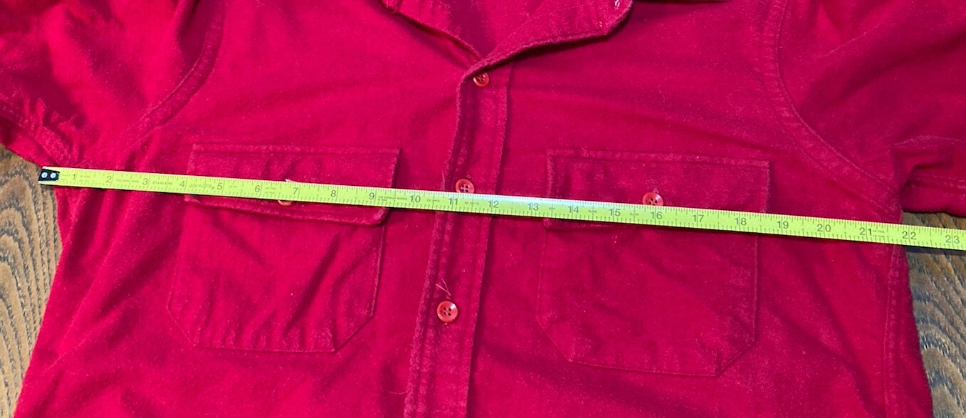 Vintage LL Bean Script Label Cotton Shirt Red Made In USA -15 1/2