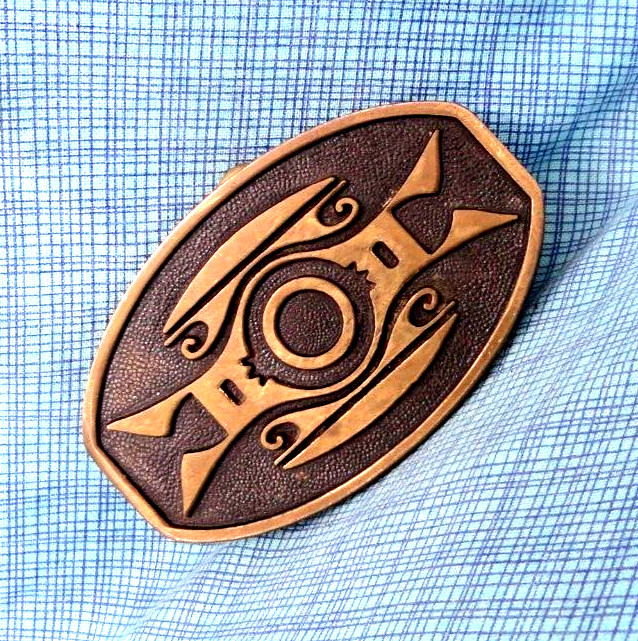 Tribal Dress Belt Buckle Boho Tattoo Native Totem Vintage 80s BTS Brass .SHY459