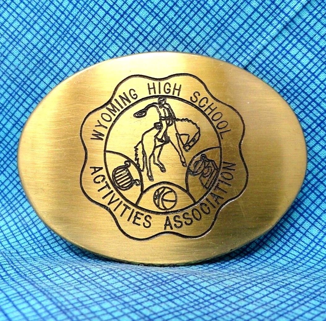 Wyoming High School Activities Association Brass Belt Buckle Vtg 70s BTS .PCB179