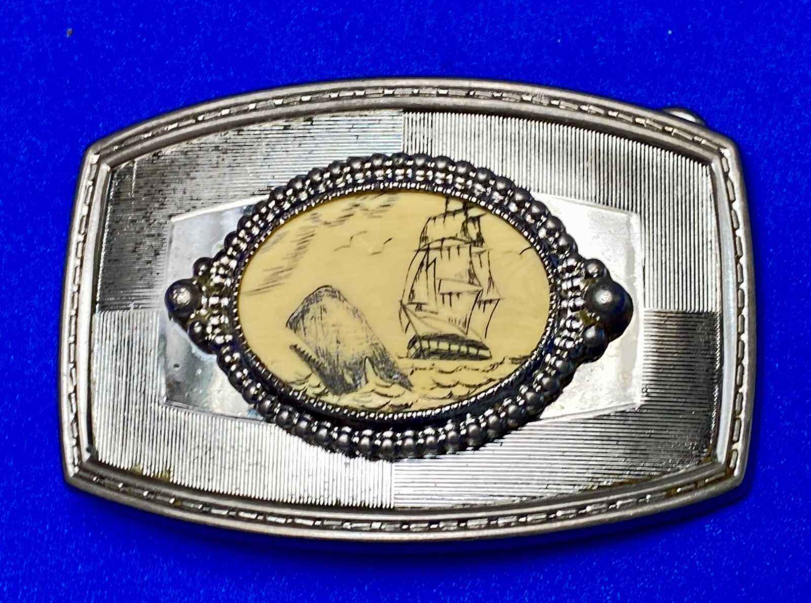 Moby Dick Whale W/ Schooner Galleon Sailing Ship Cab Style Belt Buckle