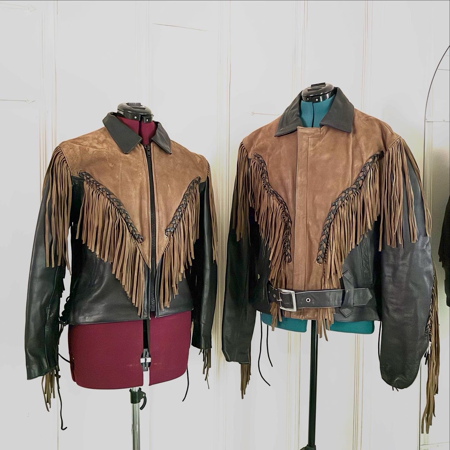 Vintage Brown Fringed Leather Jackets Couples Matching His & Hers by Frontier