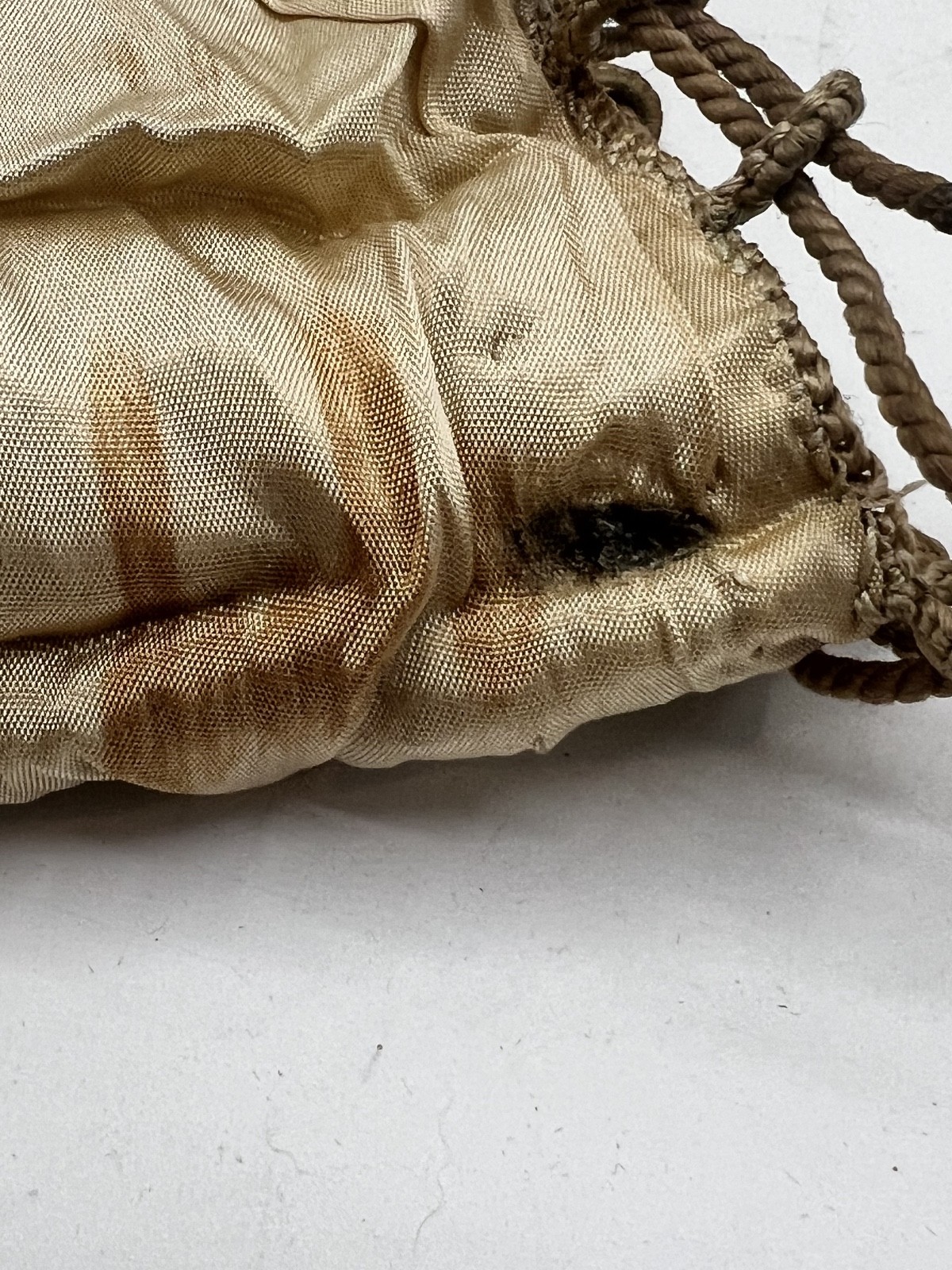 Antique French Victorian Beaded Drawstring purse with floral design & Fringe