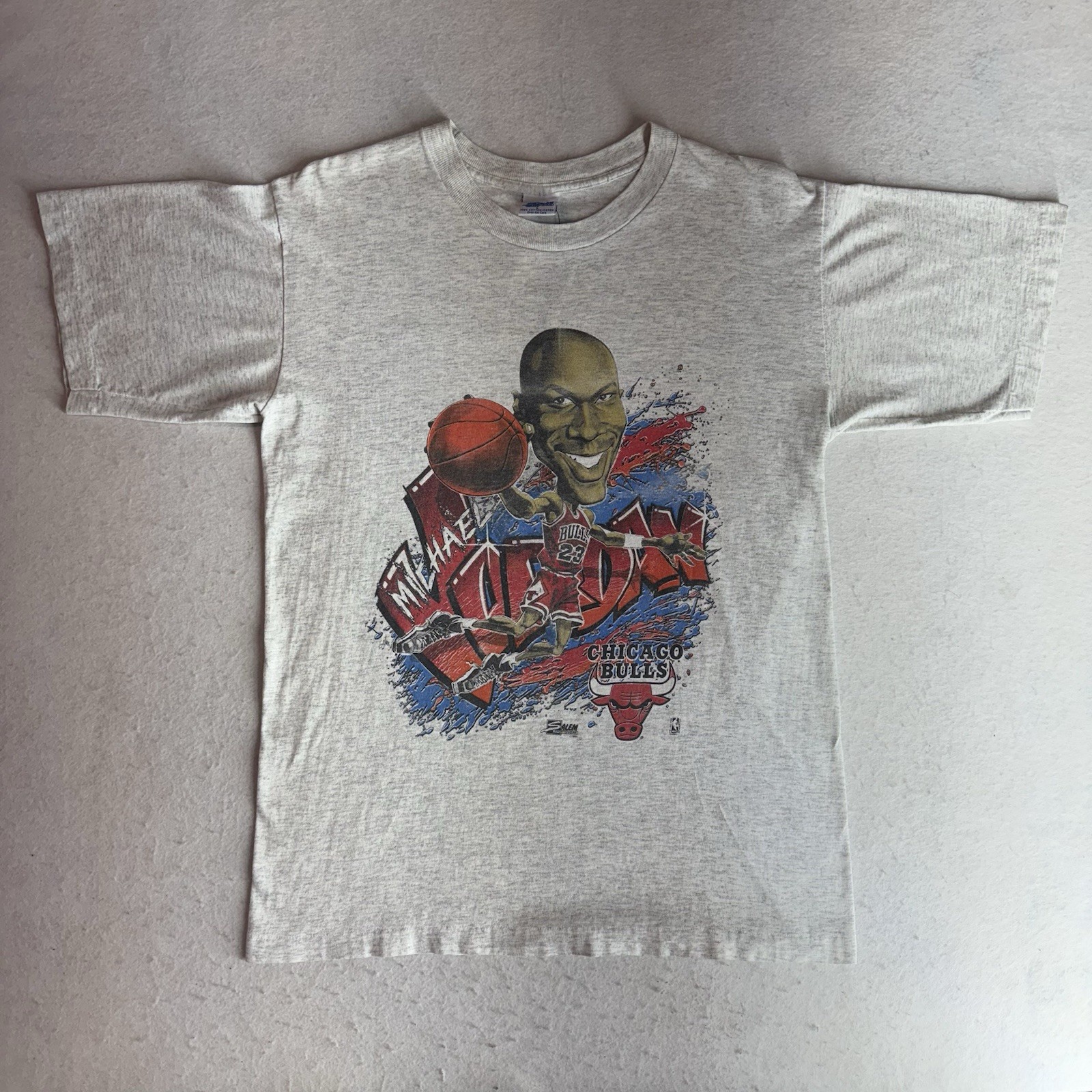 Vintage 1991 Salem Michael Jordan Chicago Bulls Single Stitch Grey Tee L