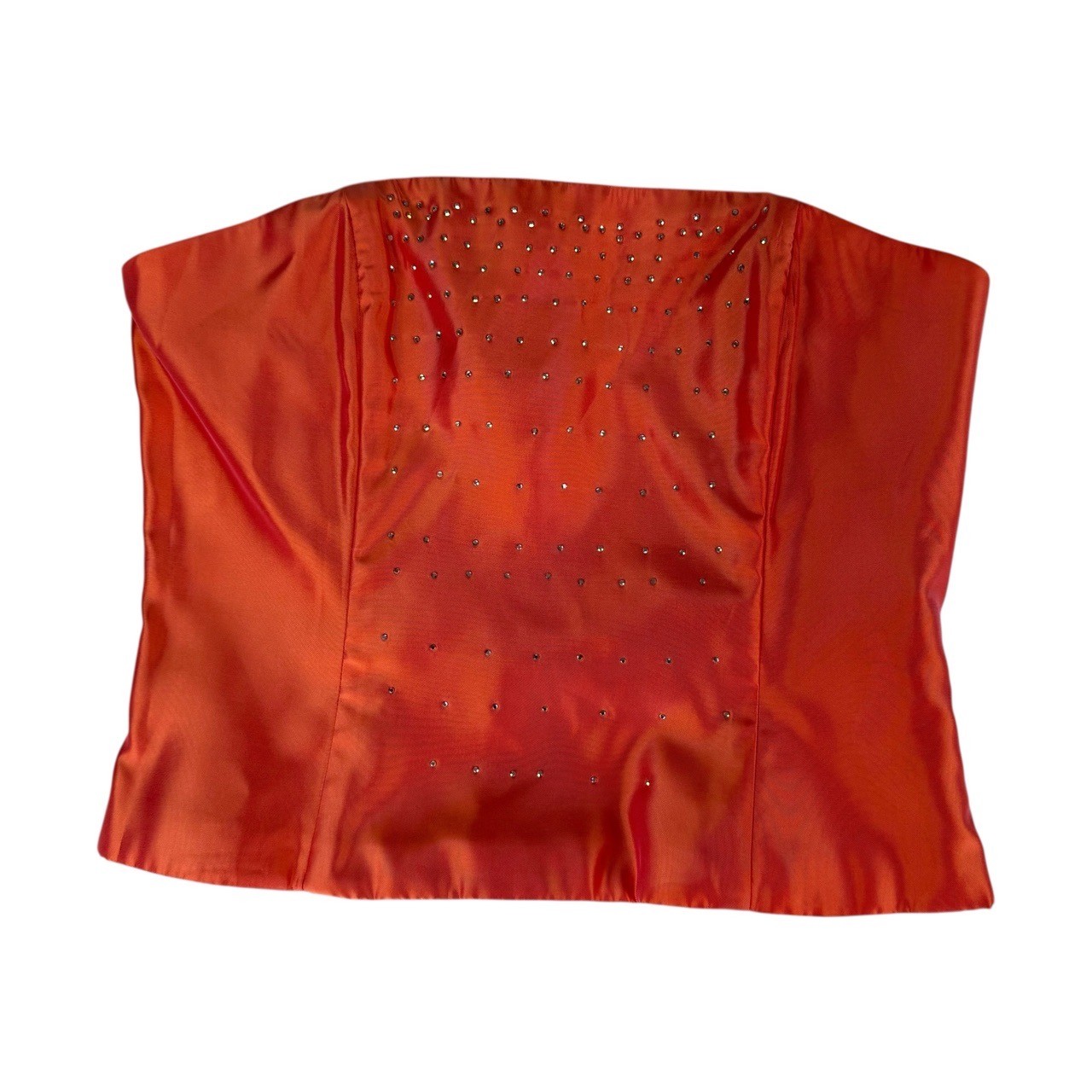 Jessica McClintock for Gunne Sax Orange Satin Rhinestone Corset Strapless Top 9