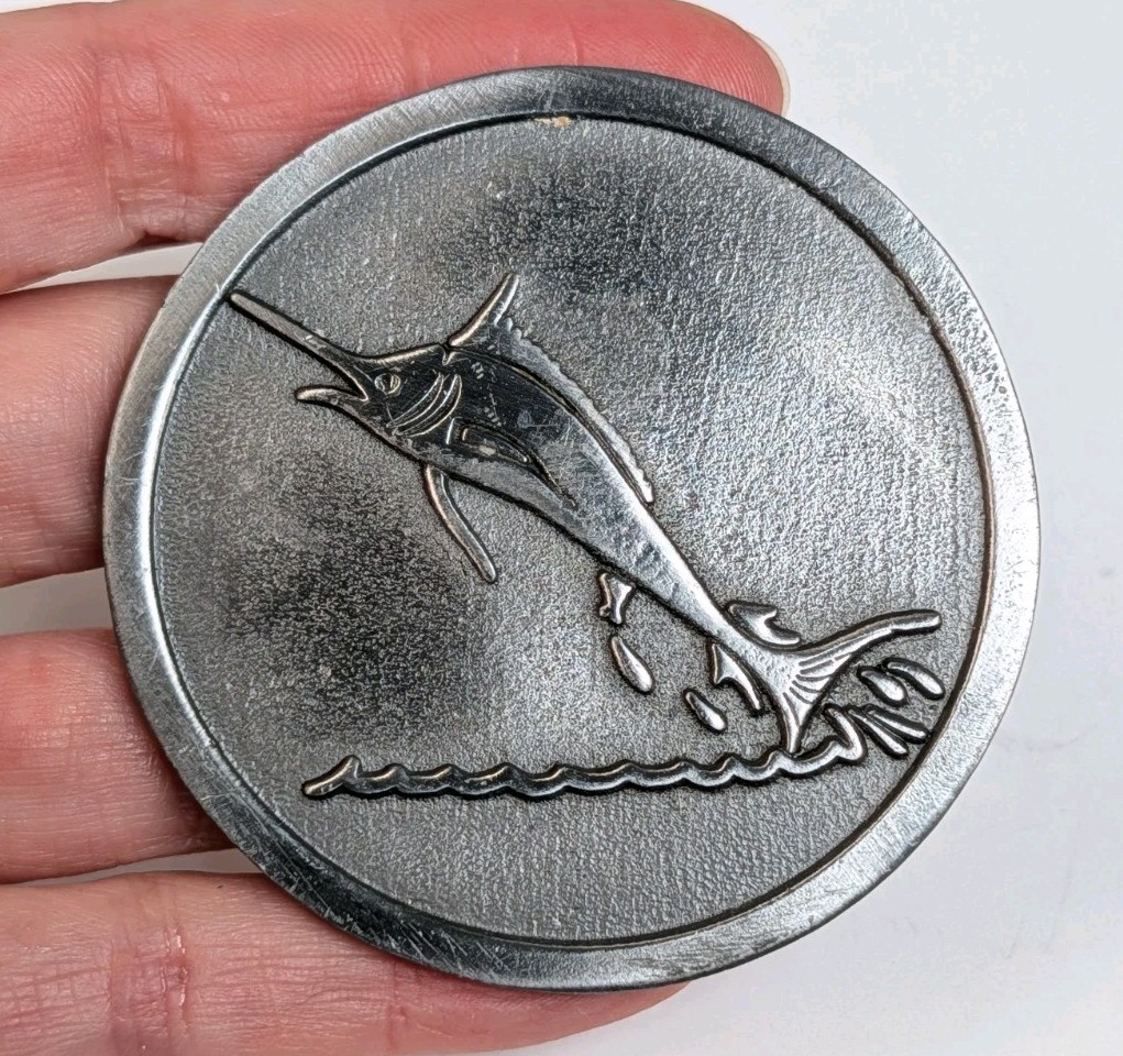 Men’s Vintage Hit Line USA Pewter Swordfish Fisherman Belt Buckle