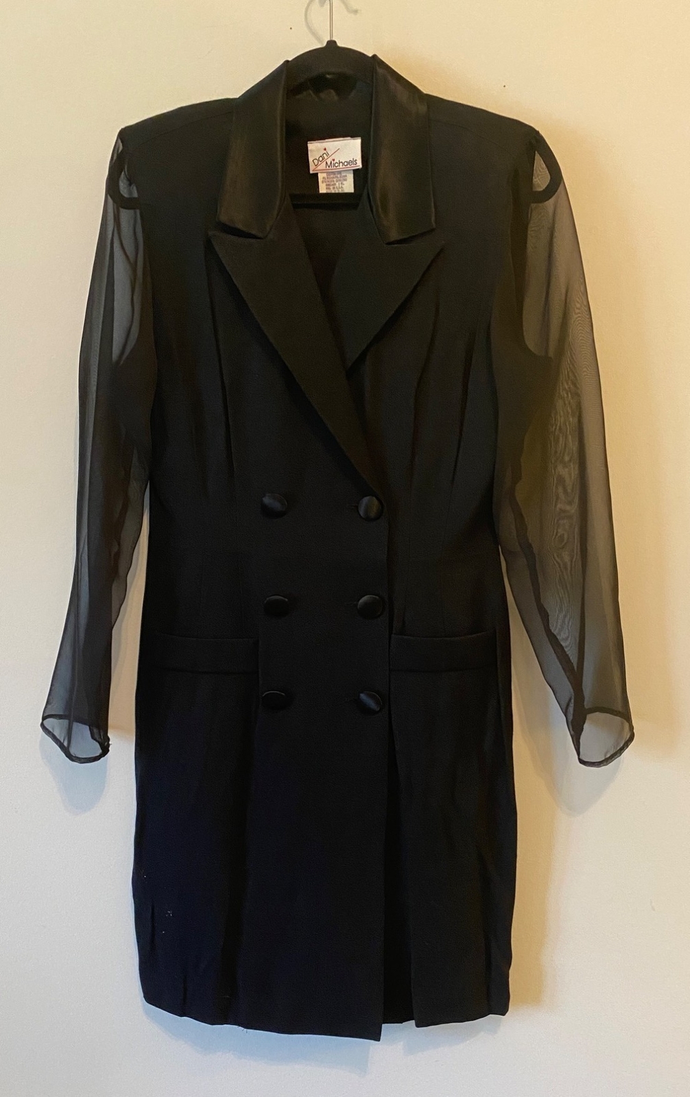 Vintage Dani Michaels Jacket Dress Black Sheer Sleeves Double-Breasted Size 7/8