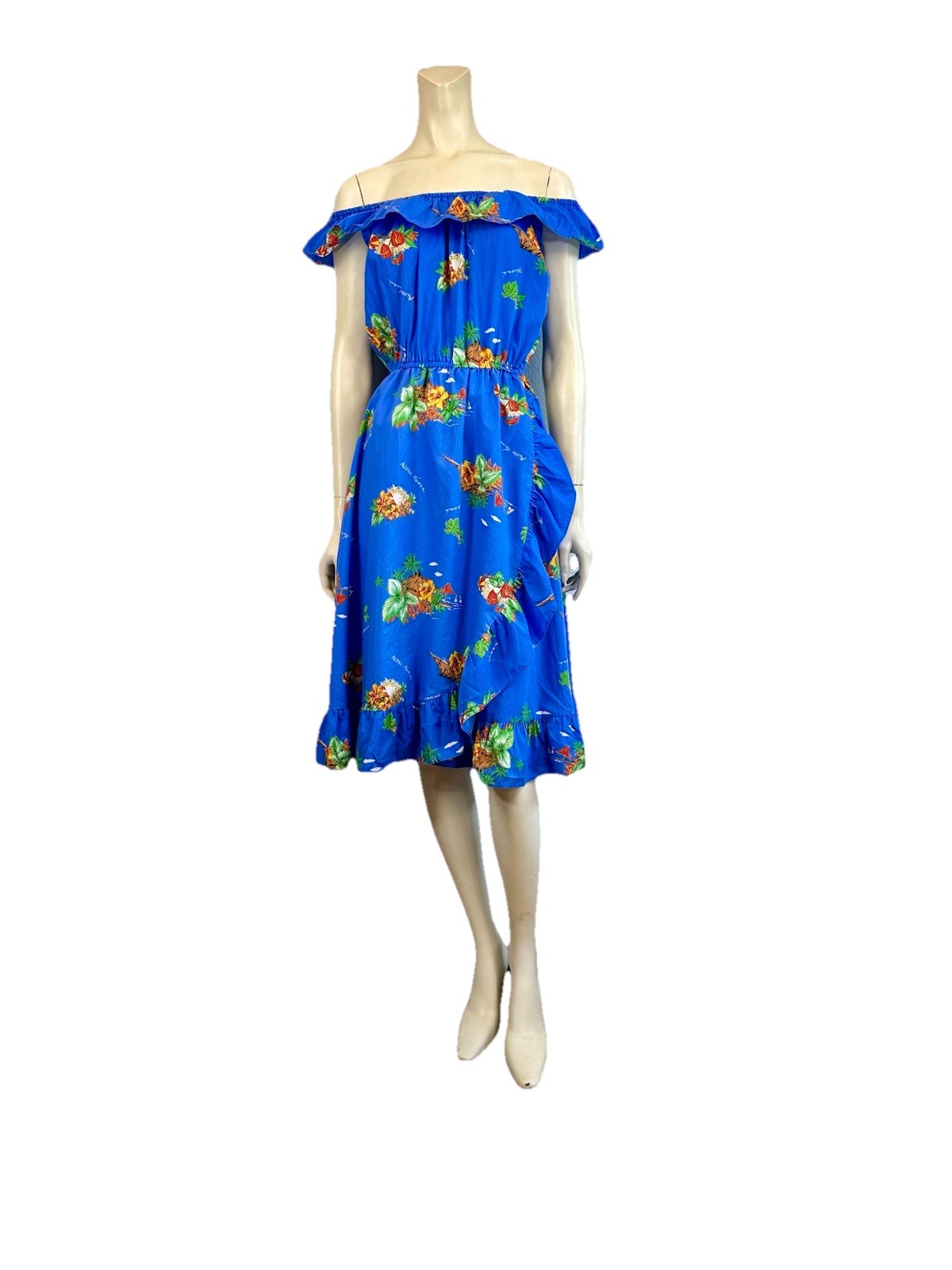 Vintage 80’s KOLE KOLE Hawaiian Dress Blue Floral Size Medium