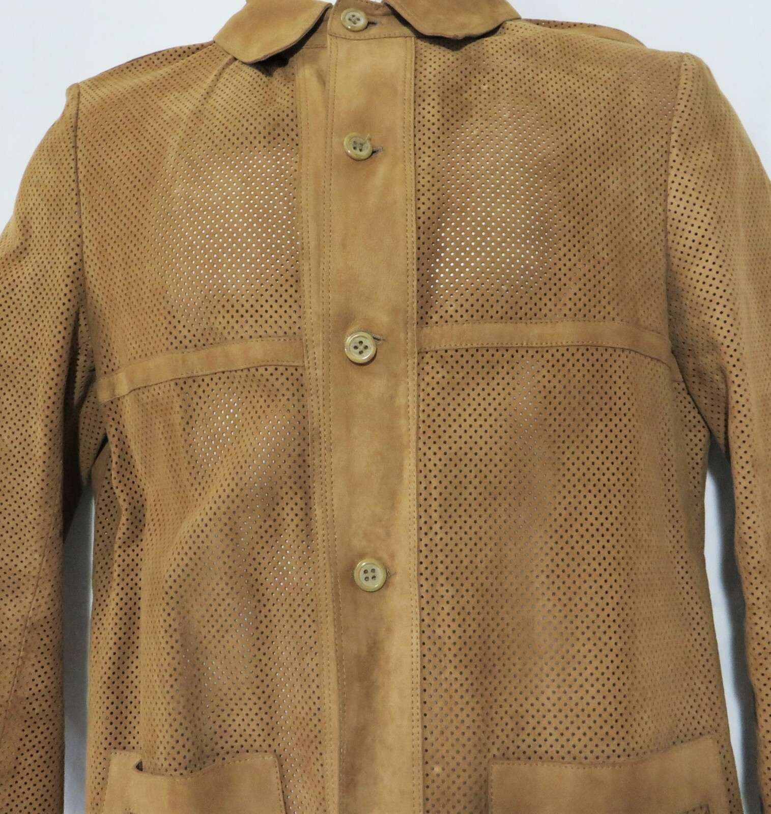 Vintage 70’s Men’s Brown Leather Mesh Jacket Coat Men’s L Made in Portugal