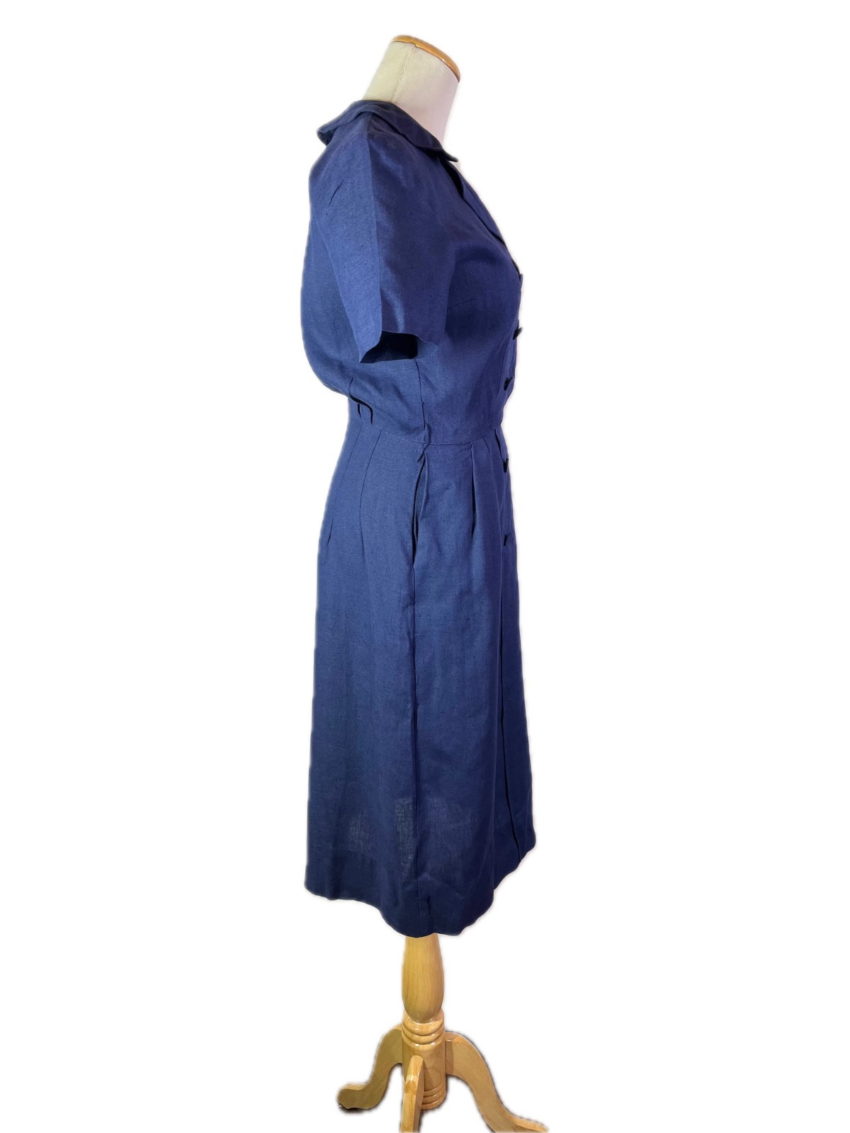 Vintage 1960s TailorTown Size 12 Navy Blue Pure Irish Linen Dress Tebilized