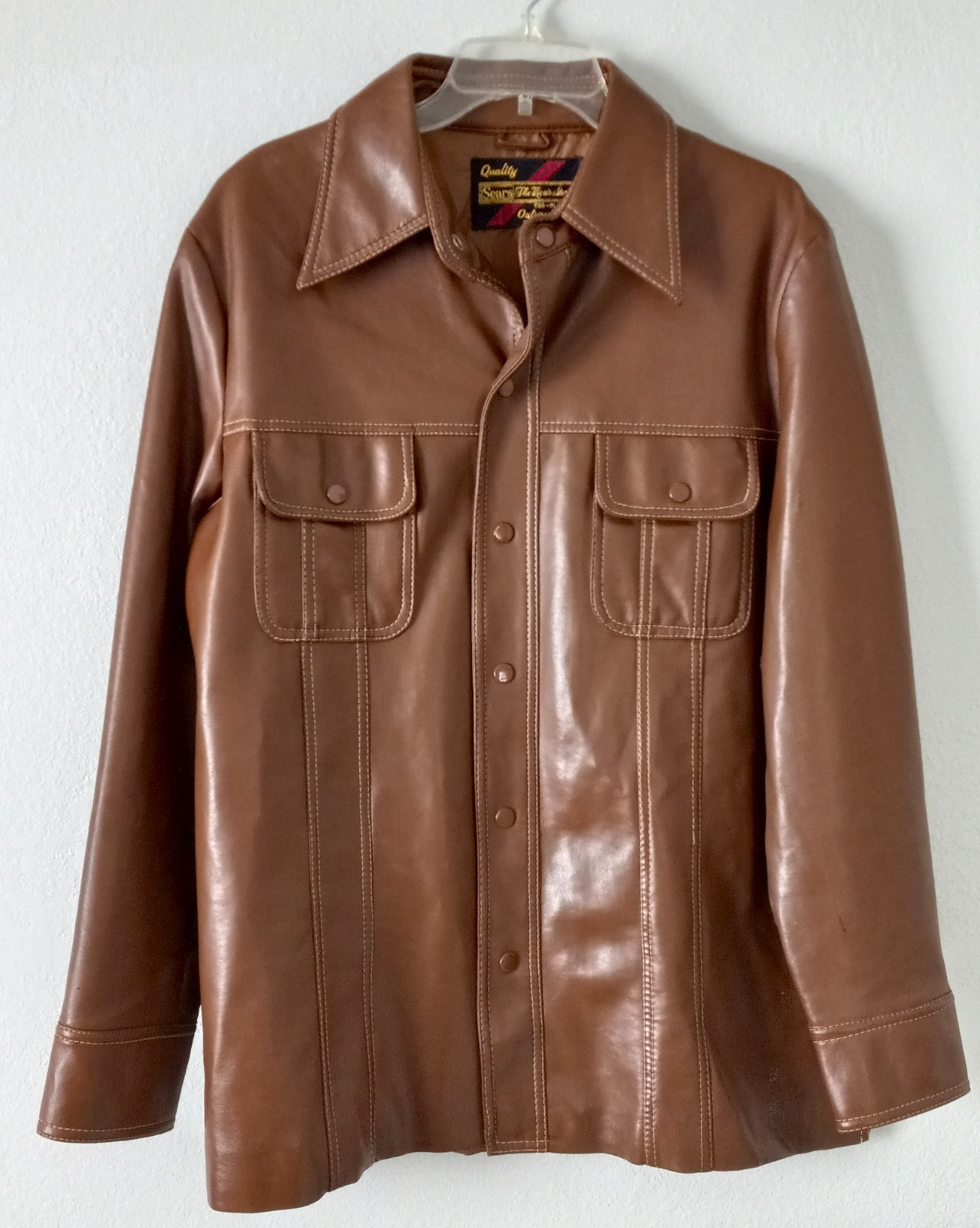 Awesome 1970’s Sears The Men’s Store Brown Vinyl Jacket Snap Up Size Large
