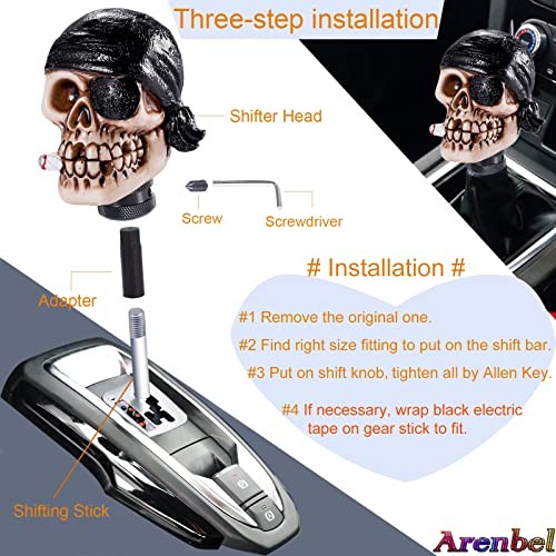 One-Eyed Pirate Style Gear Lever Shift Stick Handle Car Racing Skeleton Black 1