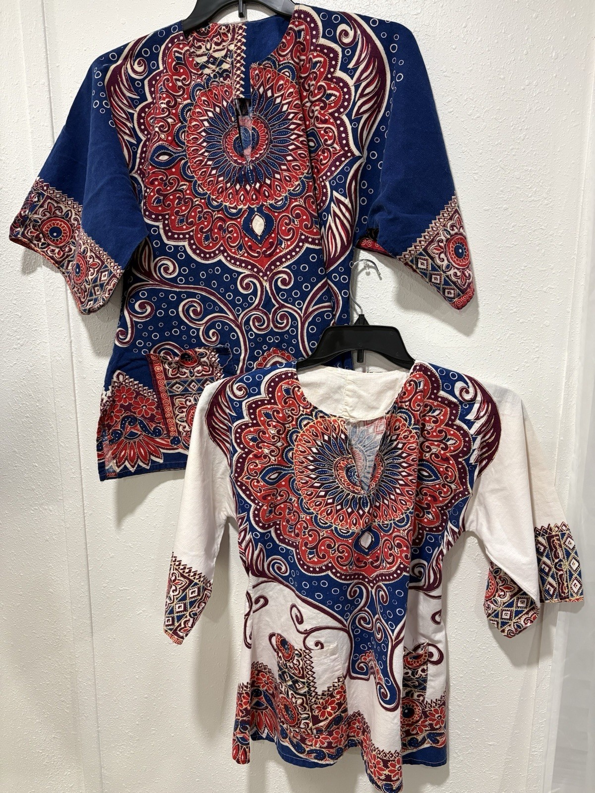 VTG 70s Cotton Angel Wing Dashiki Hippy Pullover Tops Lot Of 2