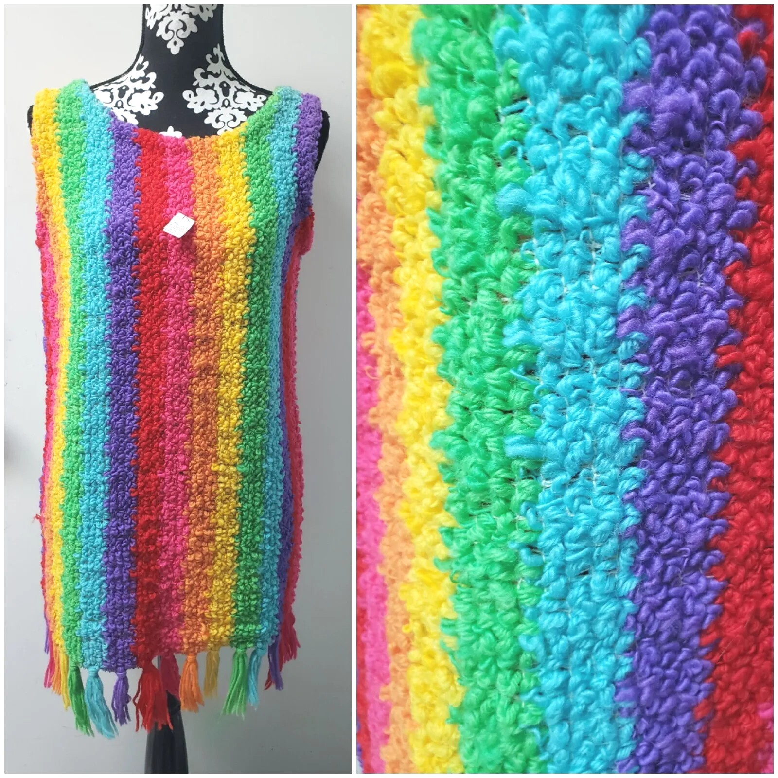 Rainbow Dress 60s Mod Mini Tunic Wool Shift Vintage NOS Jack Winter Pride M