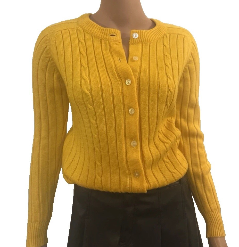 Vintage 60s Cardigan Sweater S/M Mustard Yellow PREPPY CHIC Academia