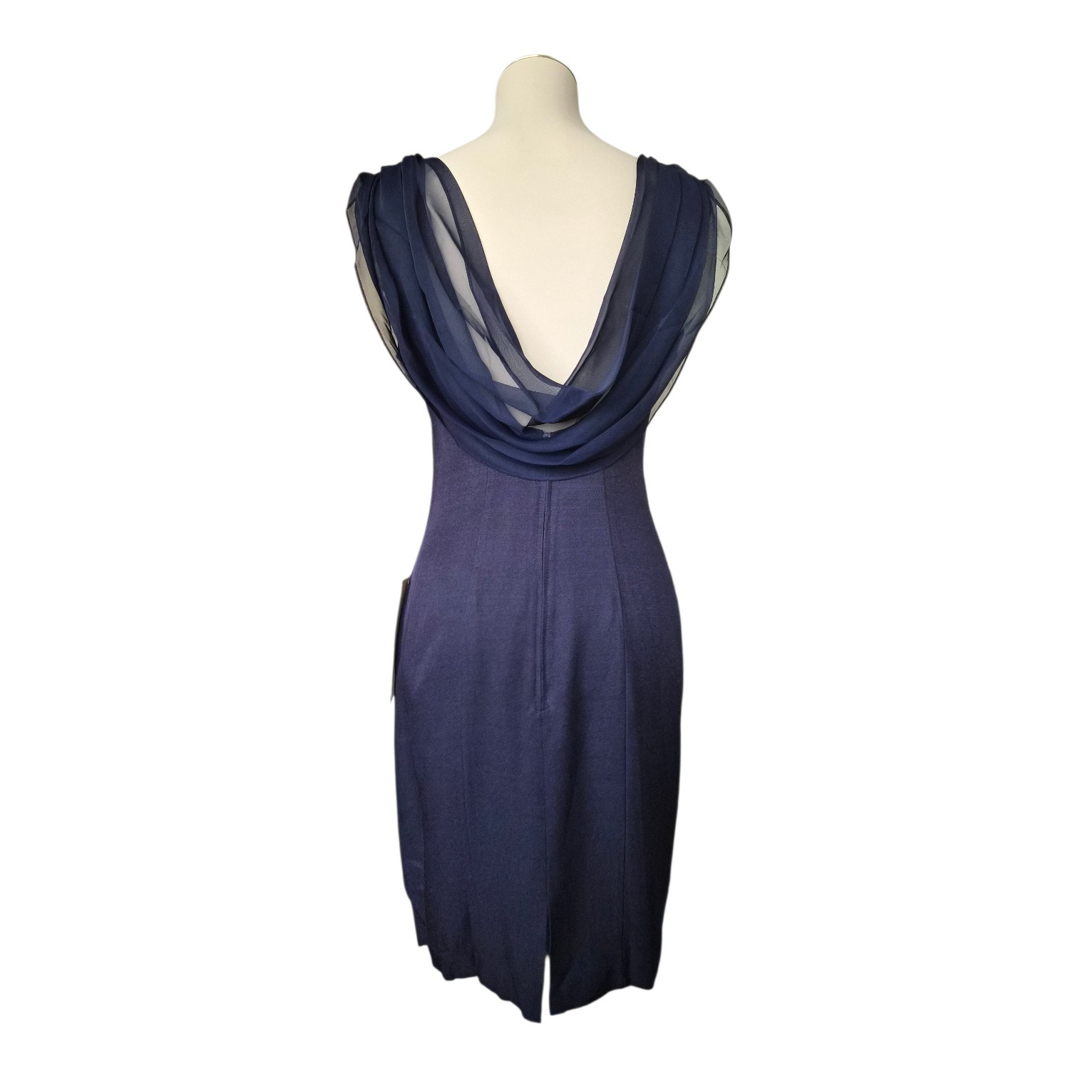 Laura Winston Navy Beaded Chiffon Dress Union Made USA NWT Rare Size 8