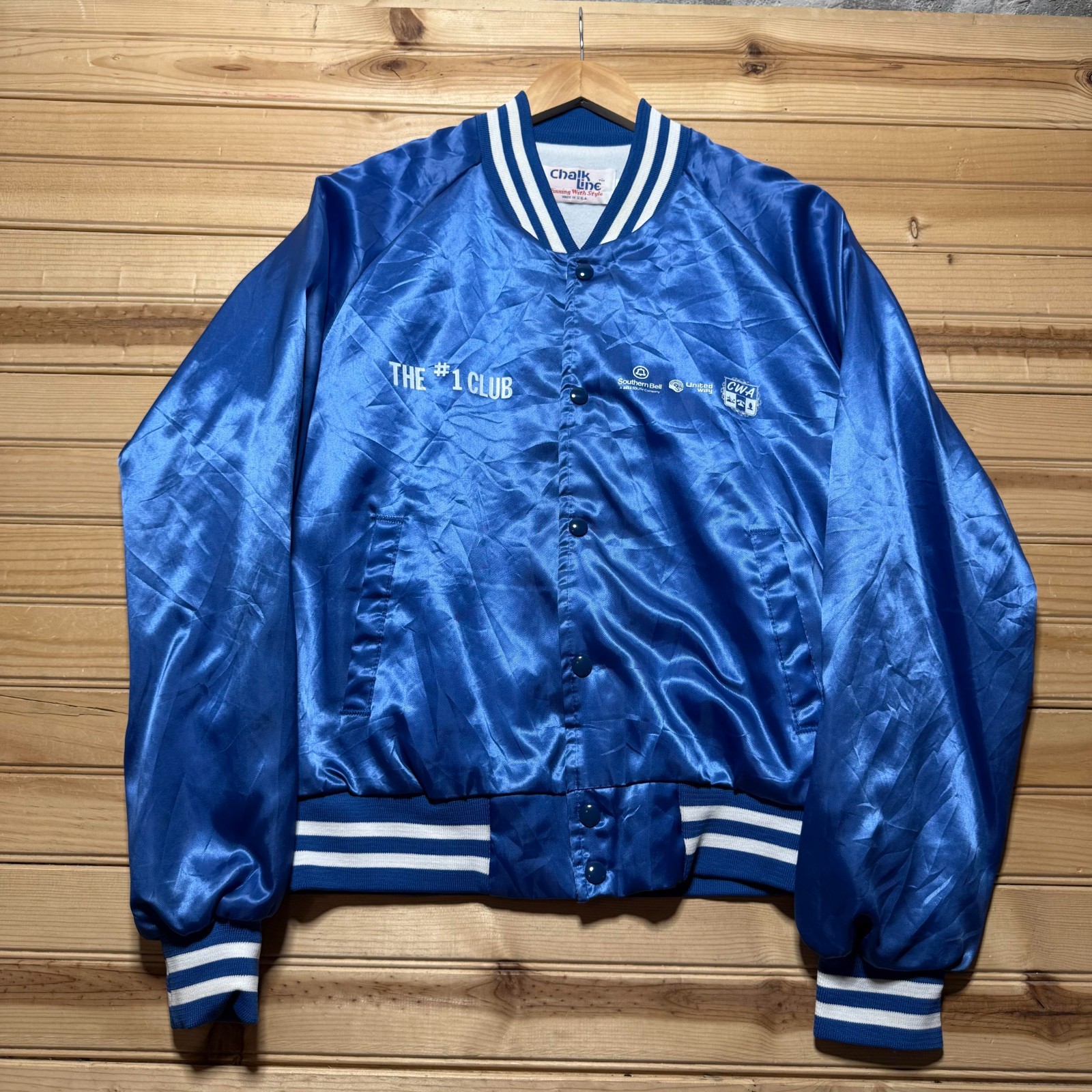 Vintage 80s The #1 Club Southern Bell United Way CWA Satin Bomber Jacket Medium