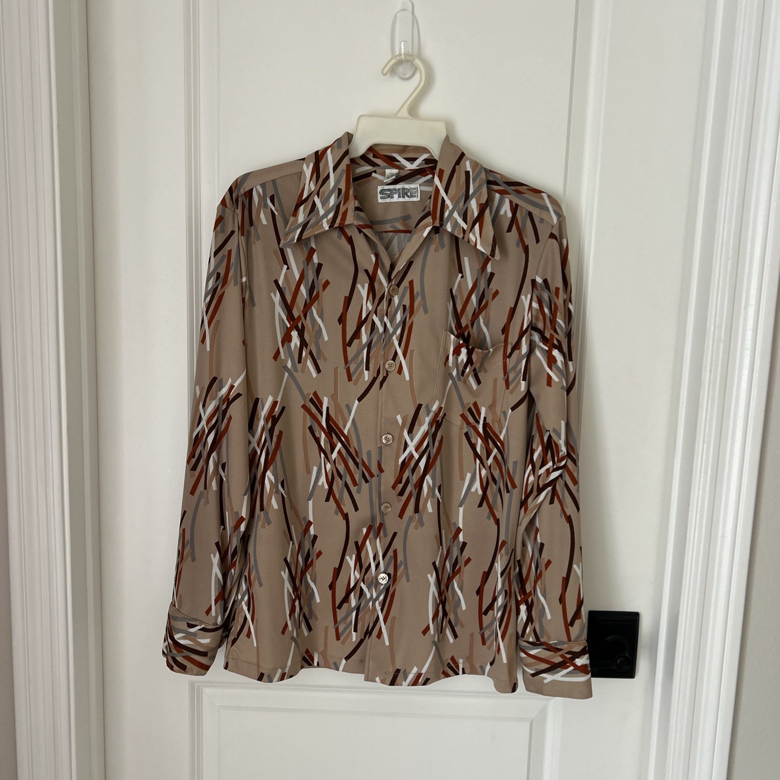 Vintage 70s Spire California Mens M Long Sleeve Retro Mod Funky Disco Shirt