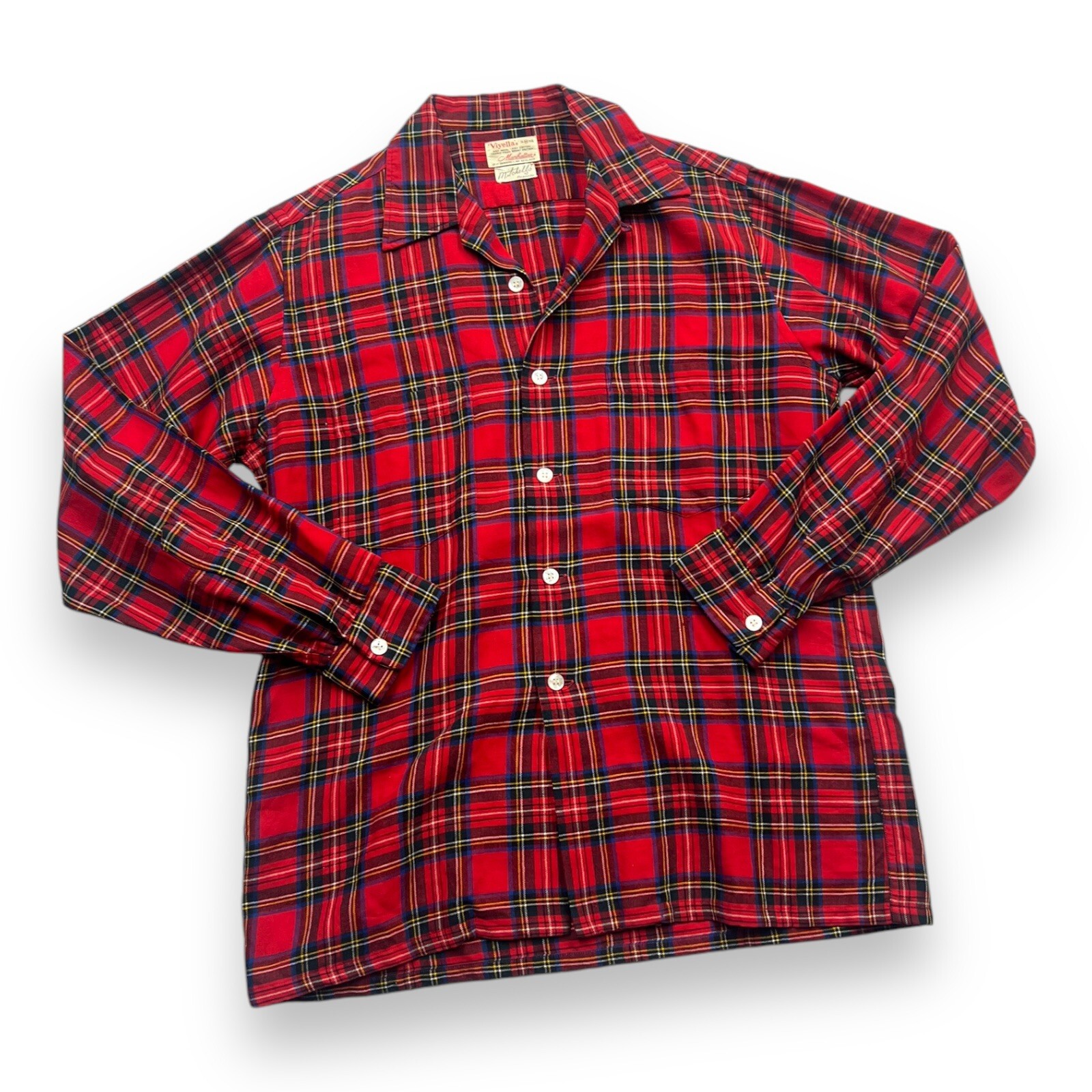 Vintage 1960s Viyella Cotton Wool Blend Manhattan Loop Collar Long Sleeve Plaid
