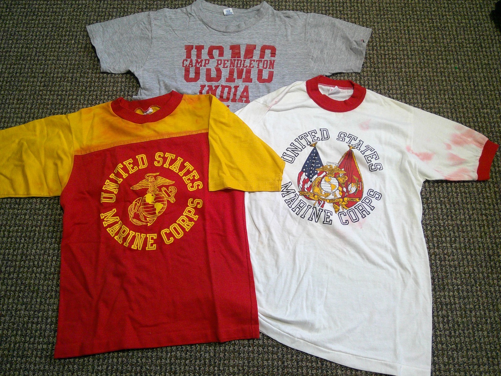 Vtg 70s Lot of 3 Well Worn Distressed USMC MARINE CORP Ringer T-Shirts S/M read