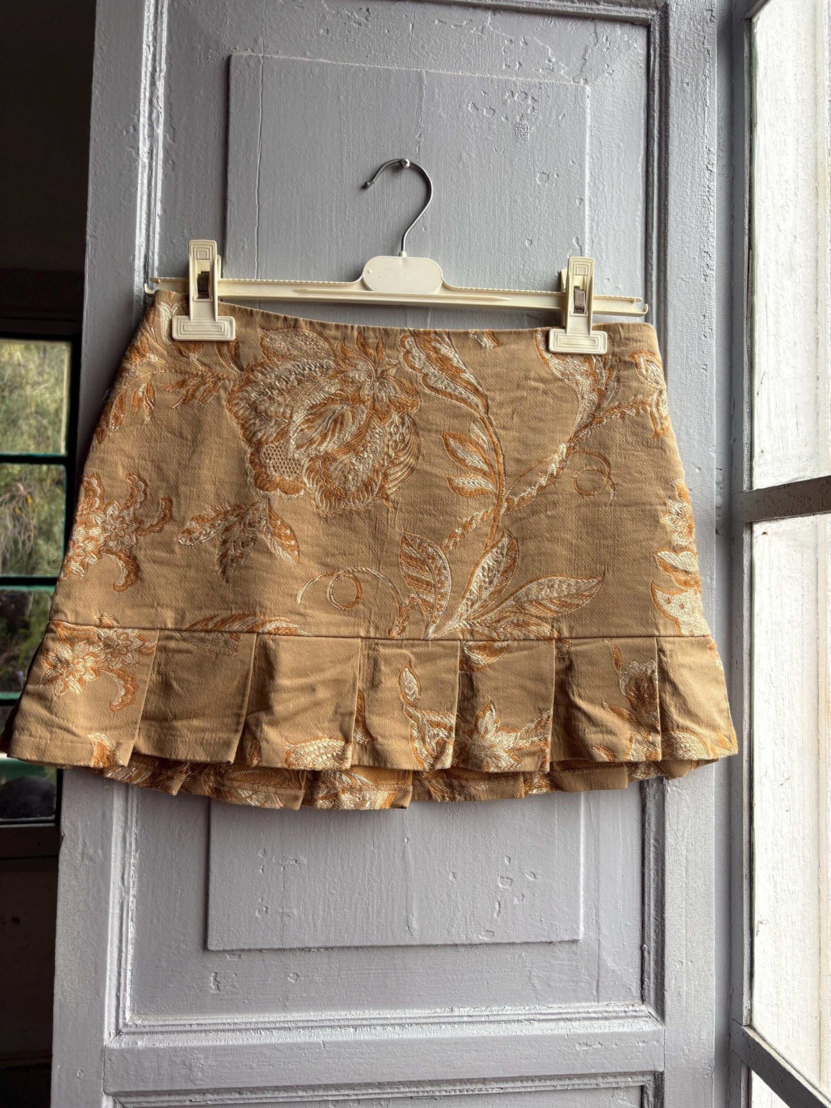 Y2K Brocade Two Piece Set, Women Corset Top Mini Skirt, Gold Floral Coquette Par