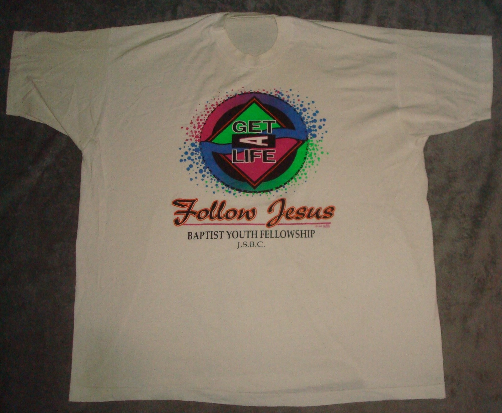 VTG 90s GET A LIFE FOLLOW JESUS BAPTIST FELLOWSHIP T SHIRT RELIGIOUS GOD JSBC