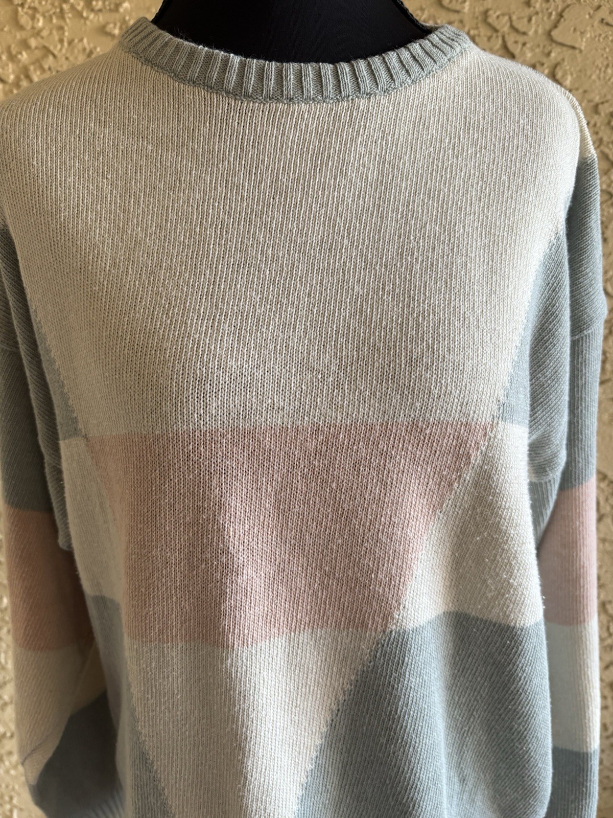 Vintage Women Sweater Como Layered Academia Cream Multi Color Crew Made Italy