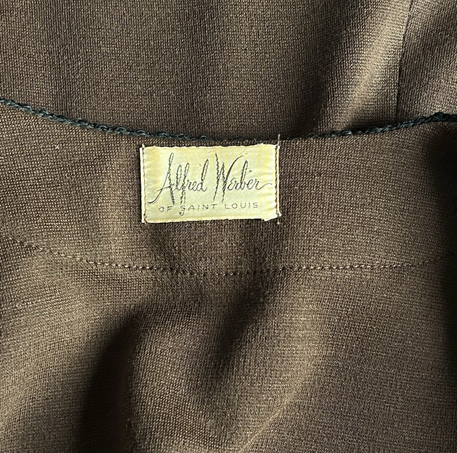 Vintage 1960s Mod Alfred Werber Brown Wool Knit Wrap Dress Textured Black Trim S