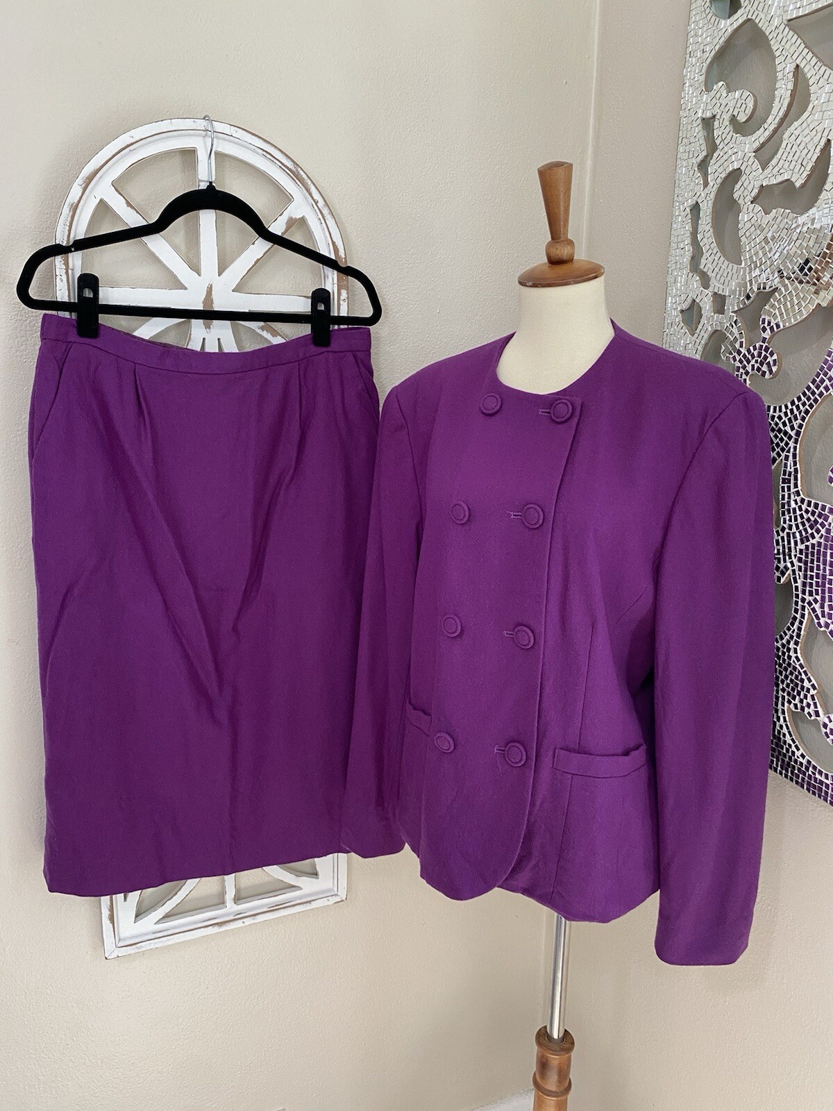 VTG PENDLETON size 12 PURPLE 2 PC SKIRT / BLAZER SET 100% WOOL USA MADE