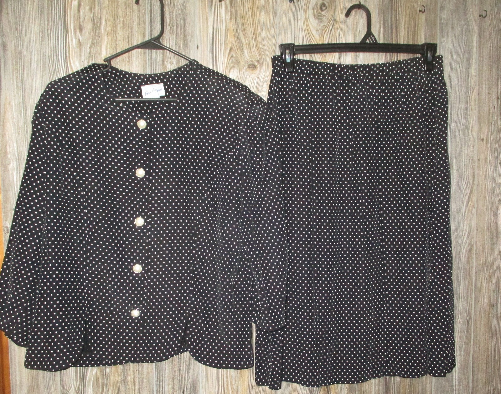 Vtg Good Times Black White Polka Dot Skirt Top Set Womens Sz 16P 80s 90s Dressy