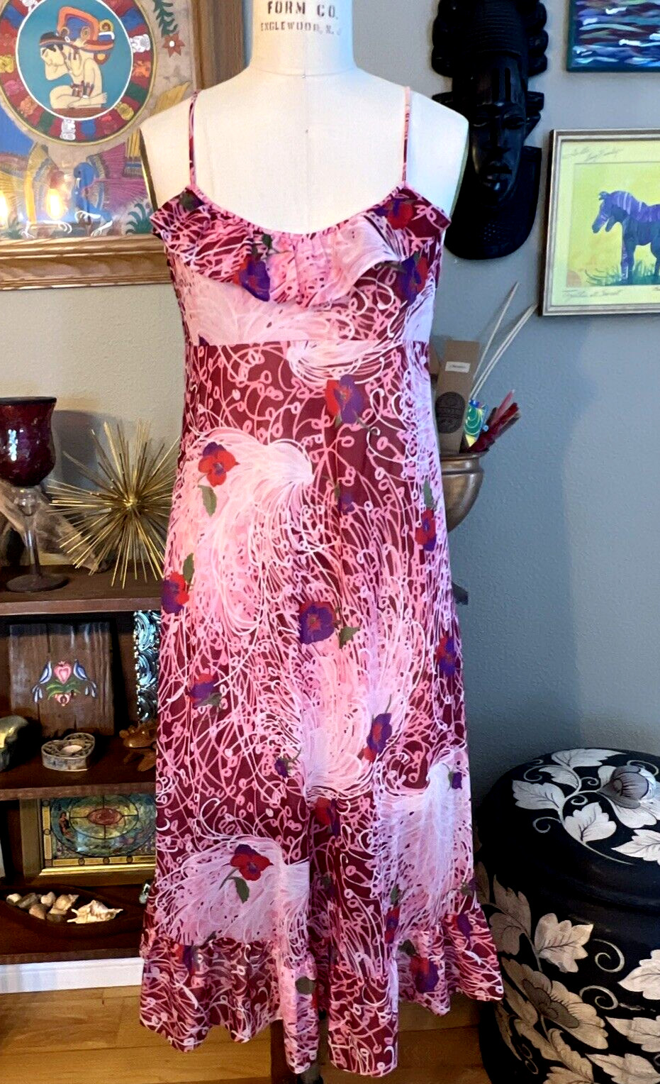 VTG 60s VANITY FAIR SLIP DRESS PINK HIPPIE GROOVY Psychedelic FESTIVAL Nightie S