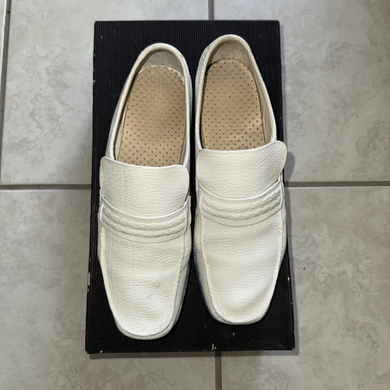 VTG NOS Florsheim Broadmoor White Leather Loafers Moccasin 7.5D 1970s Deadstock