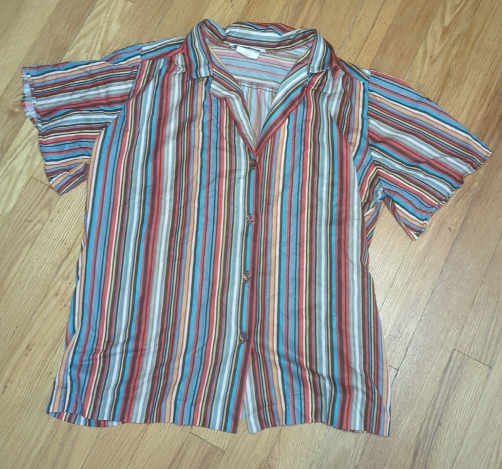 Teddi Of California Polyester 1970’s Striped Blouse Large Mod