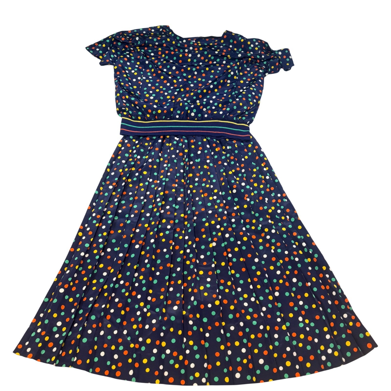 Vintage Campus Casuals Polka Dot 2 Piece Set Pleated Skirt & Top Navy Multi