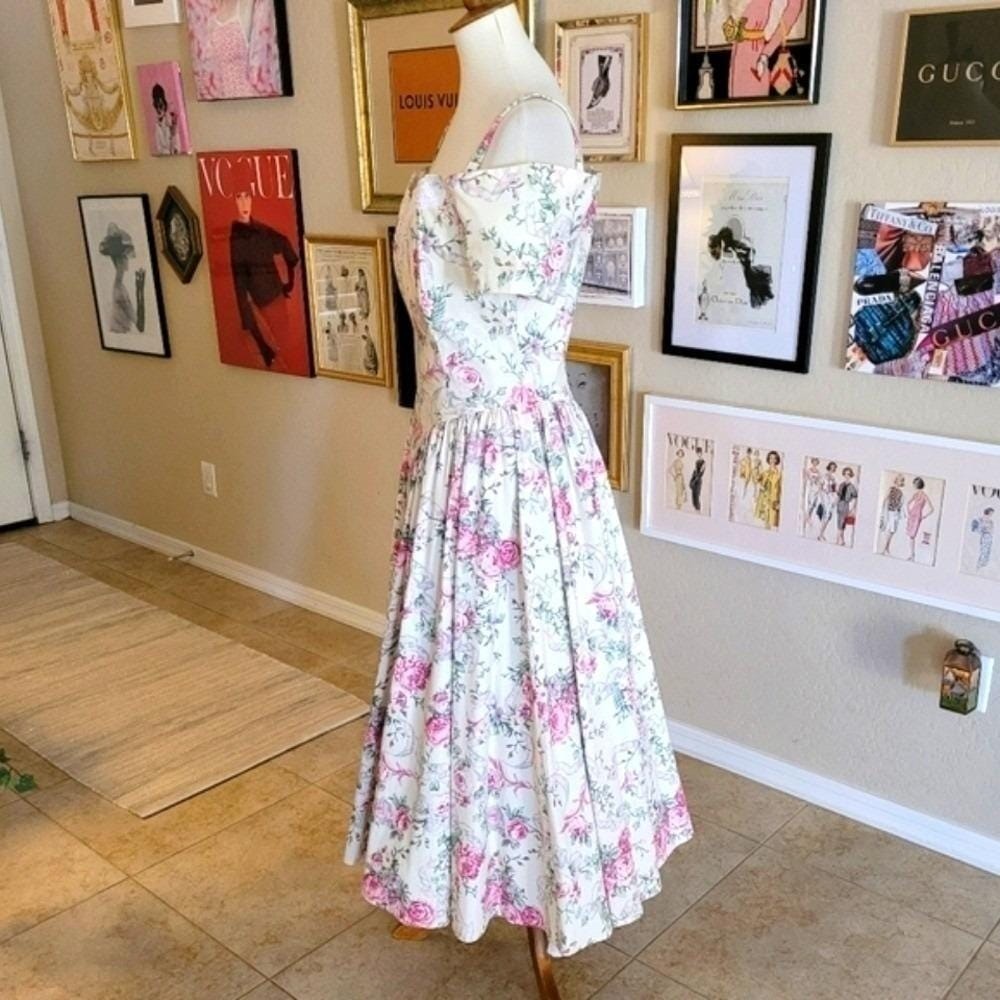 Vintage Jodi Schwartz Bill Berman Floral Lace Butterfly Off Shoulder Dress Pink