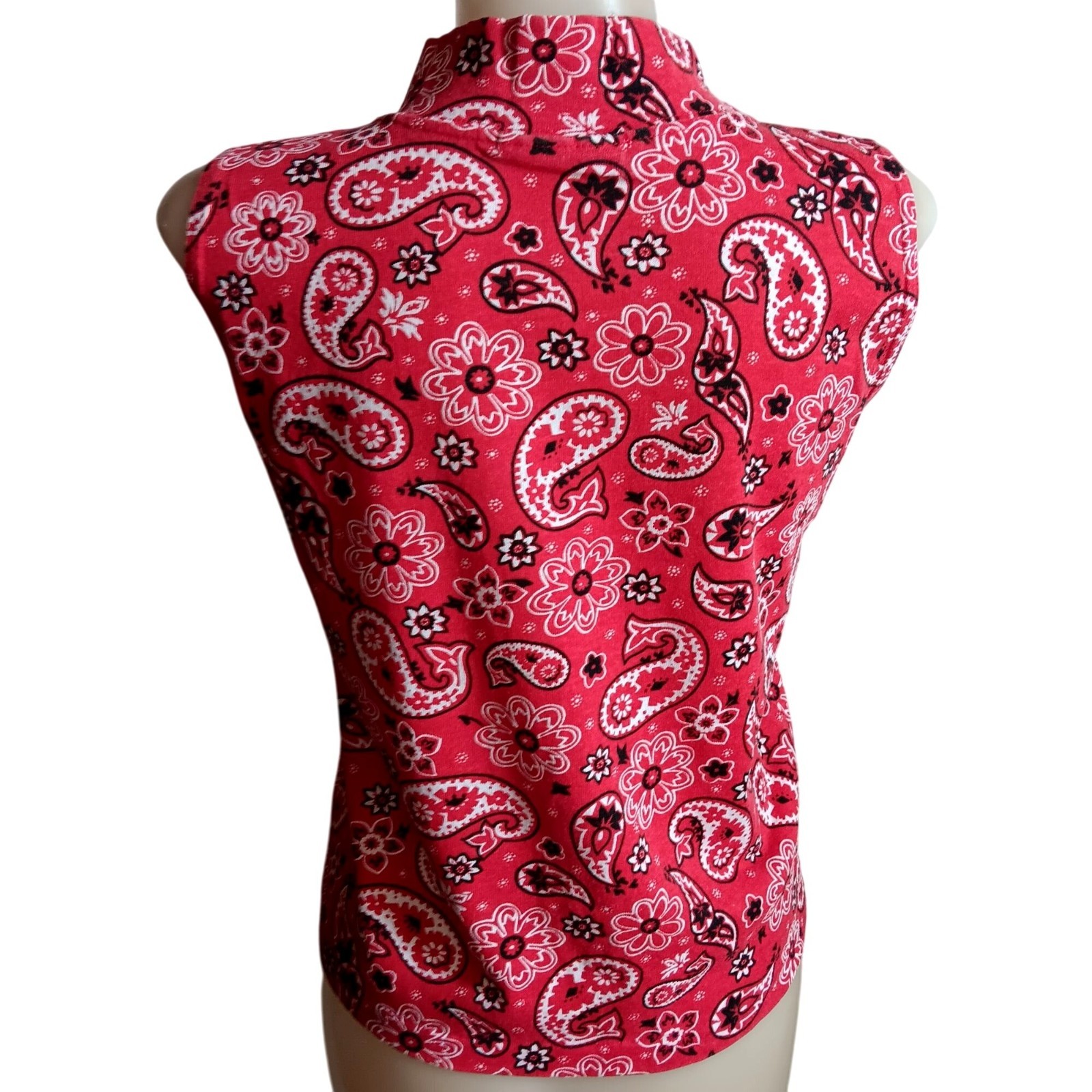 True Vintage Medium Top 1970s Bandana Hanky Print Paisley Sleeveless Mock